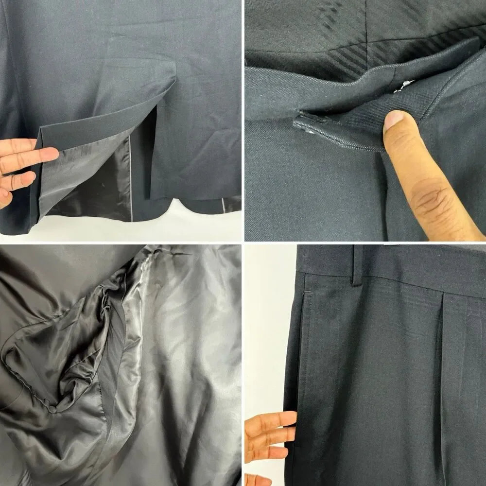 Vtg Geoffrey Beene 2 Piece Suit Mens 52R Pleated 48x30 Black 2 button Front